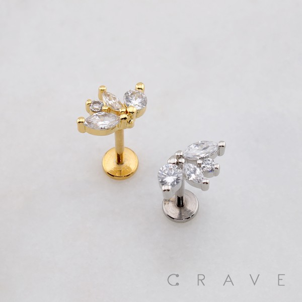 MULTI CZ ROUND MARQUISE FAN ARCH LINE THREADLESS (PUSH IN) 316L SURGICAL STEEL LABRET SET